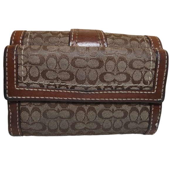 Coach Signature Jacquard Khaki Mini Leather Wallet - Picture 2 of 10